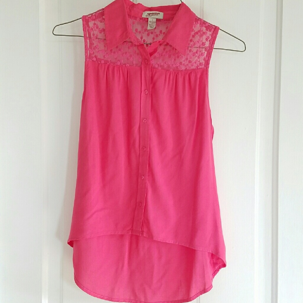 Pink Tank Top Blouse with Lace Detailing