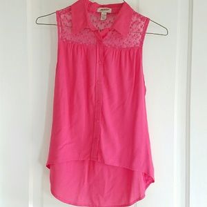 Pink Tank Top Blouse with Lace Detailing