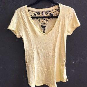 Free People Yellow Lace Tshirt