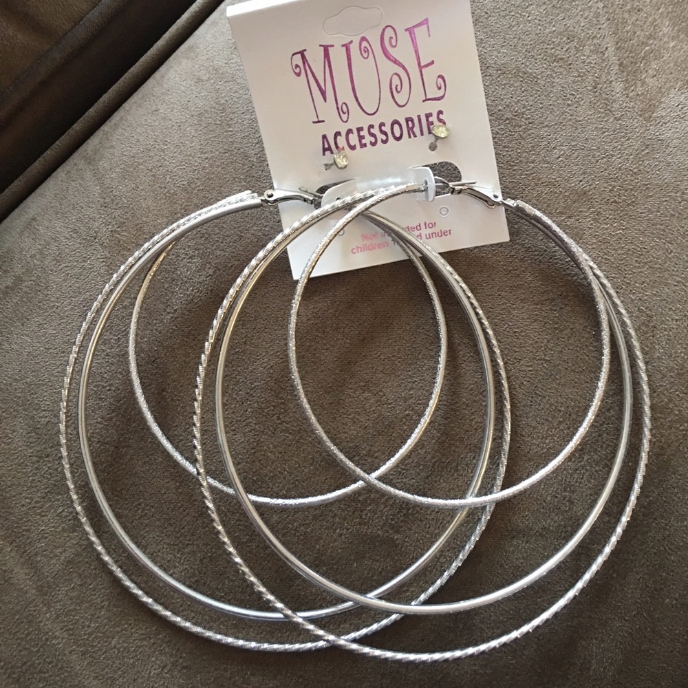 Large fashion silver hoops