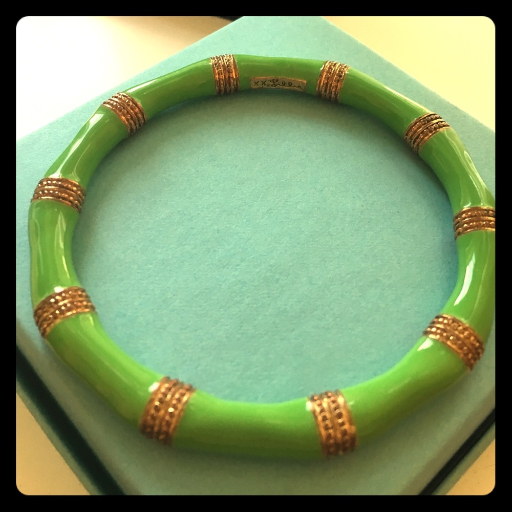 Lime green and gold bamboo bangle