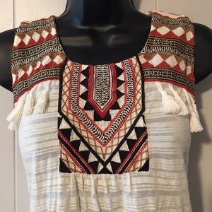 NWT Lucky Brand Tassel Embroidered Tank Top