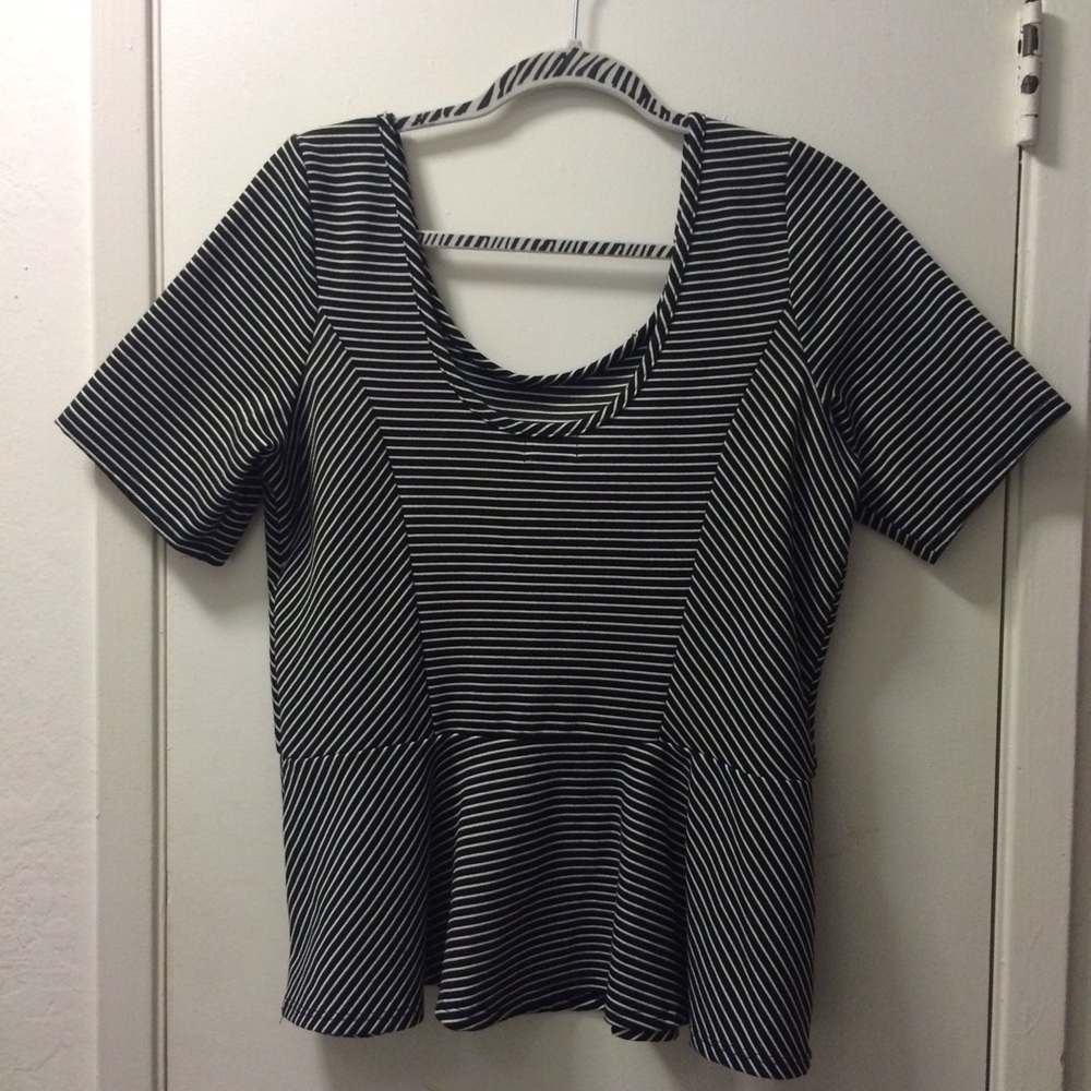 Black & White Stripe Peplum Top By Eyelash Couture