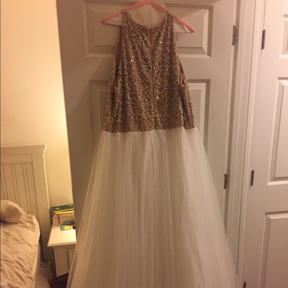 Beige Beaded Sleeveless Prom Dress - Picture 3 of 3