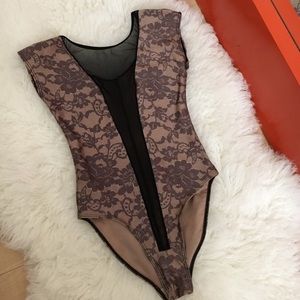 Nude floral leotard