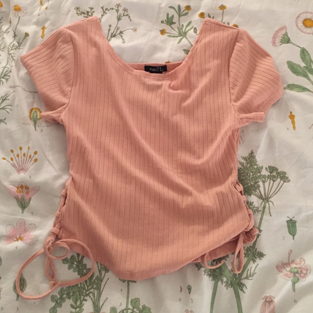 pink lace-up crop top