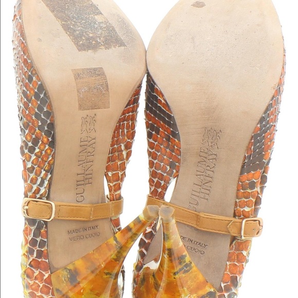 GUILLAUME HINFRAY Snakeskin Print Heels Size 6 - Picture 4 of 4