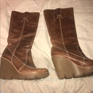 Michael Kors calf boot. saddle leather wedge 7M