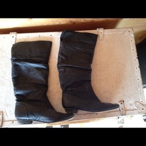 Black knee high leather boots