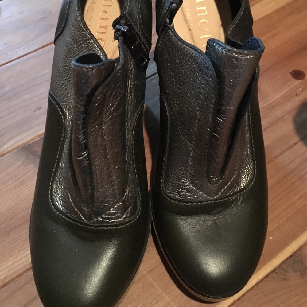 Silver leather wedge booties