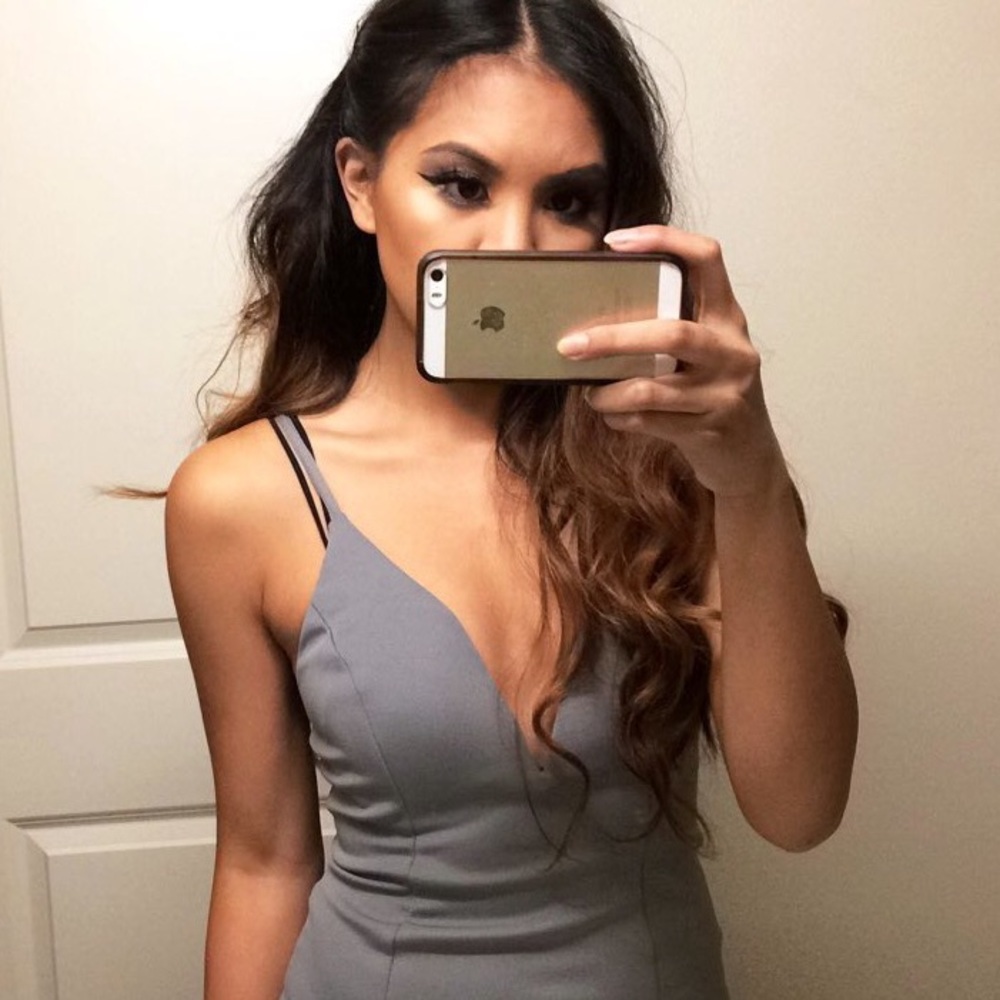 Grey long slit dress
