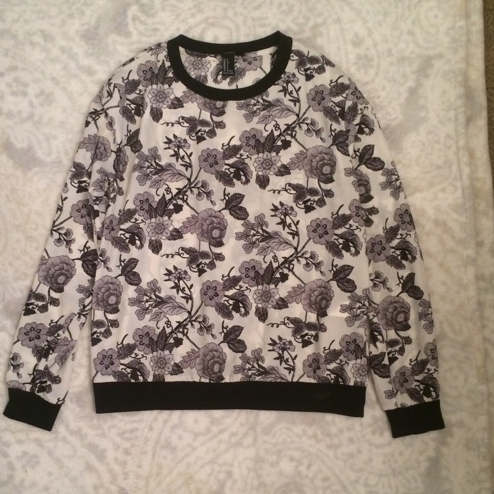 Black and white partially see through floral top