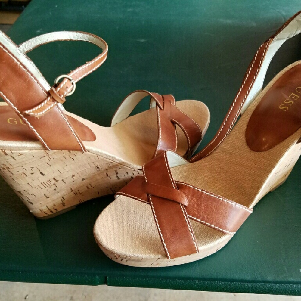 Guess leather wedge open toe dress shoes