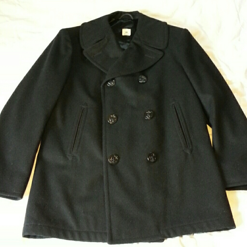 Black U.S. Navy issue 100% wool pea coat