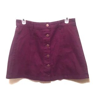 Purple denim button down skirt