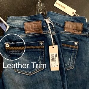 Diesel "Ronhar"Jeans w/leather trim 27 & 26w 34L