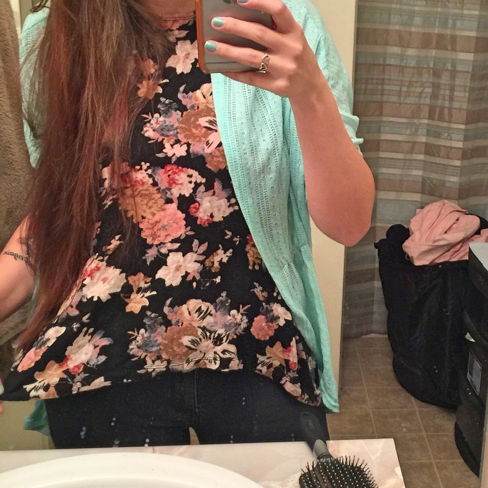 Floral Tank with Teal Cardigan
