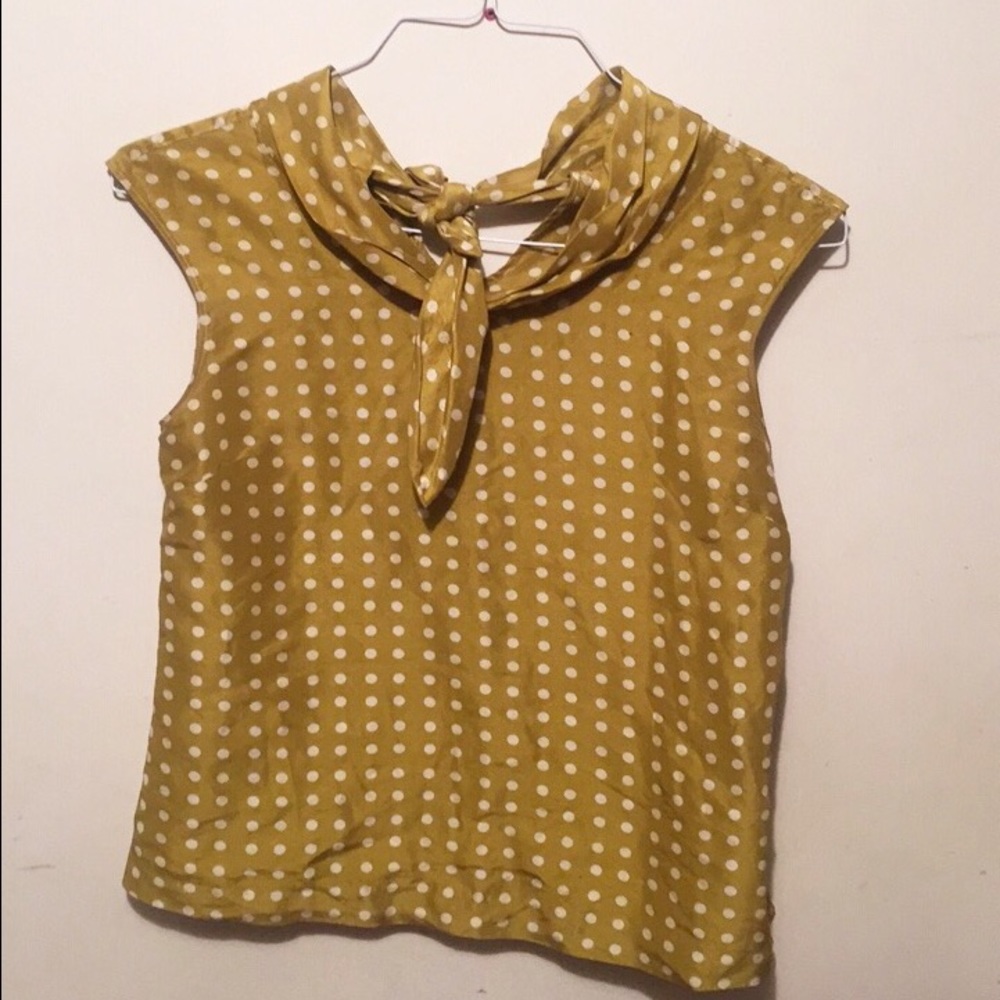 JCREW white and gold polka dot blouse