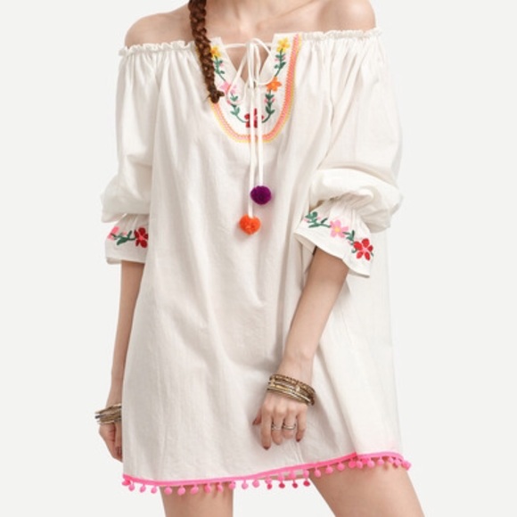 Boutique Dresses & Skirts - Off shoulder embroidered Shift dress. Price firm