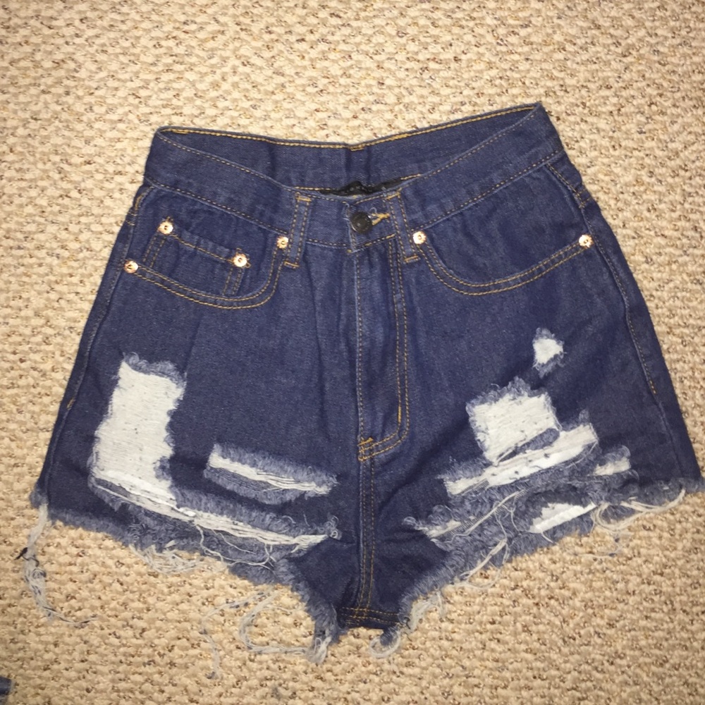 Distressed jean shorts