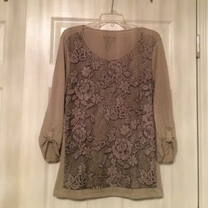 Chico's Taupe top with Black Lace
