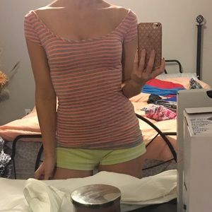 Orange and gray small striped tunic top