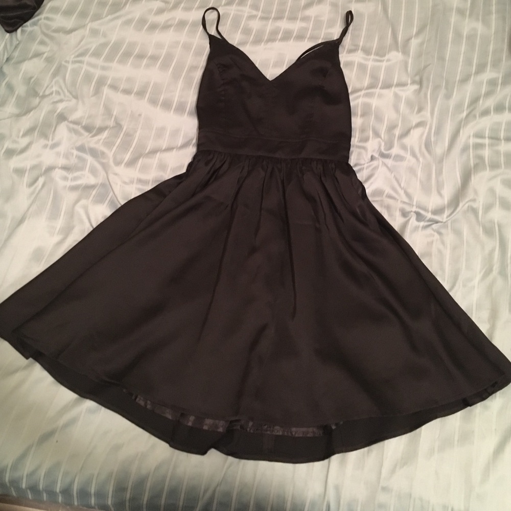 Satin black flare dress