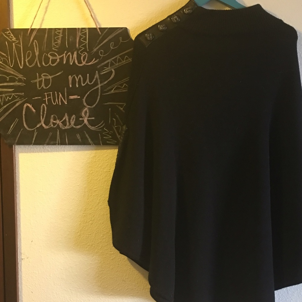 Black shawl with leather trim