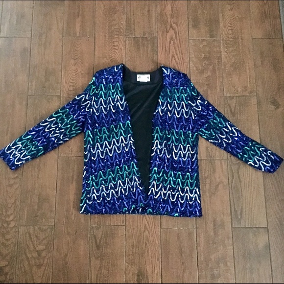 Vintage 80s blue sequined blazer - Picture 3 of 4