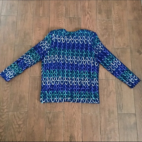 Vintage 80s blue sequined blazer - Picture 4 of 4