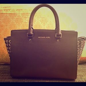 Michael Kors Selma Grommet Satchel Brown large bag