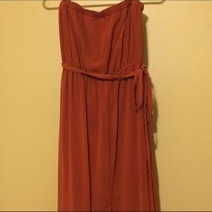 Sheer Strapless high- low Maxi dress
