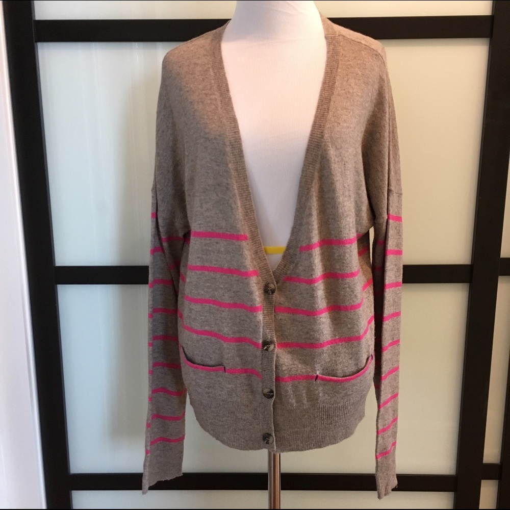 AE Outfitters pink neutral striped spring cardigan