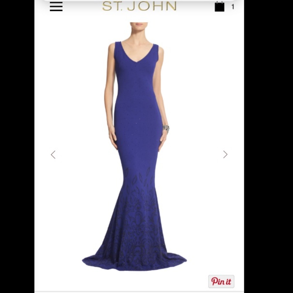 St. John Crystal Scalloped Indigo Gown