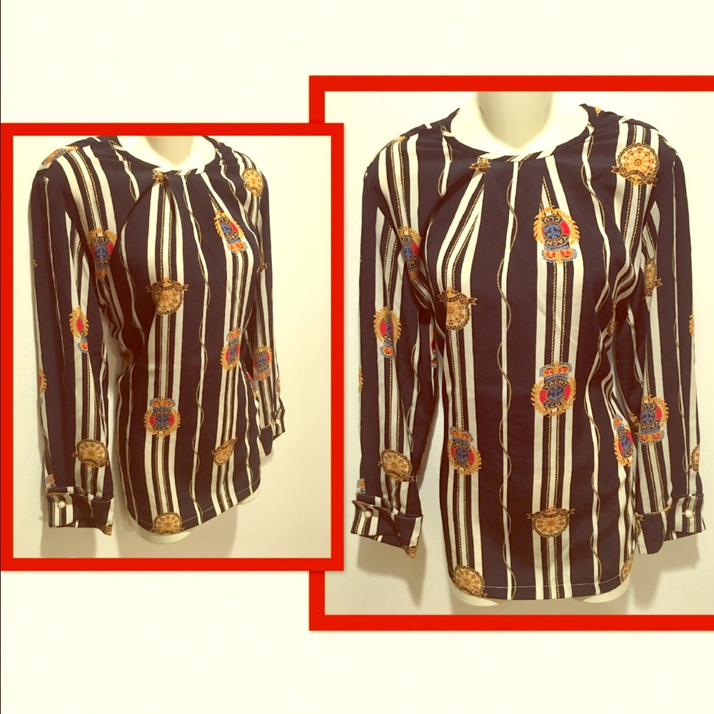 YACHT CLUB marine boat theme French cuff blouse