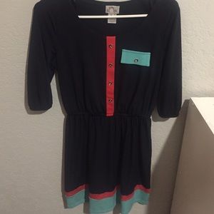 Navy dress with color accents