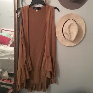 Ruffled Suede Long Vest