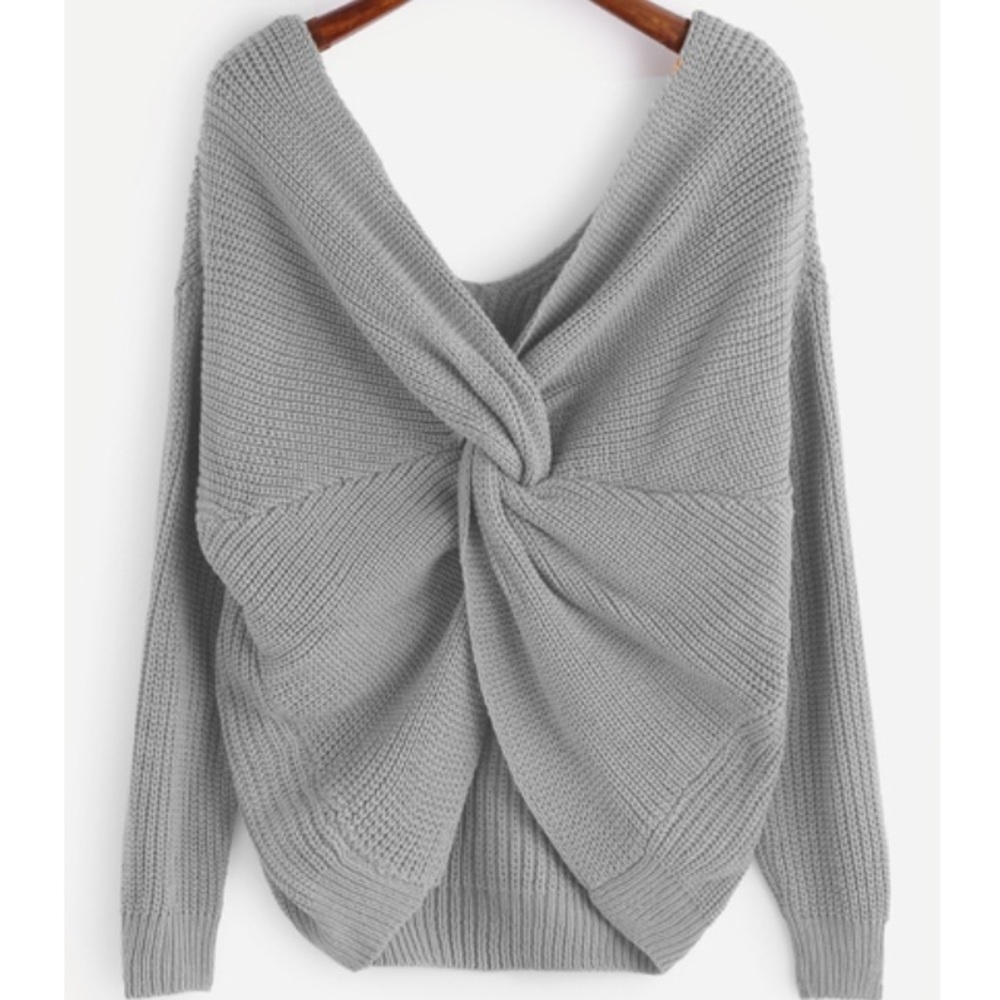 Grey Vneck Knot Sweater