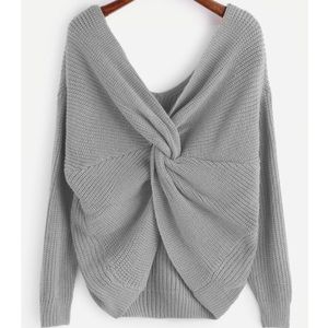 Grey Vneck Knot Sweater