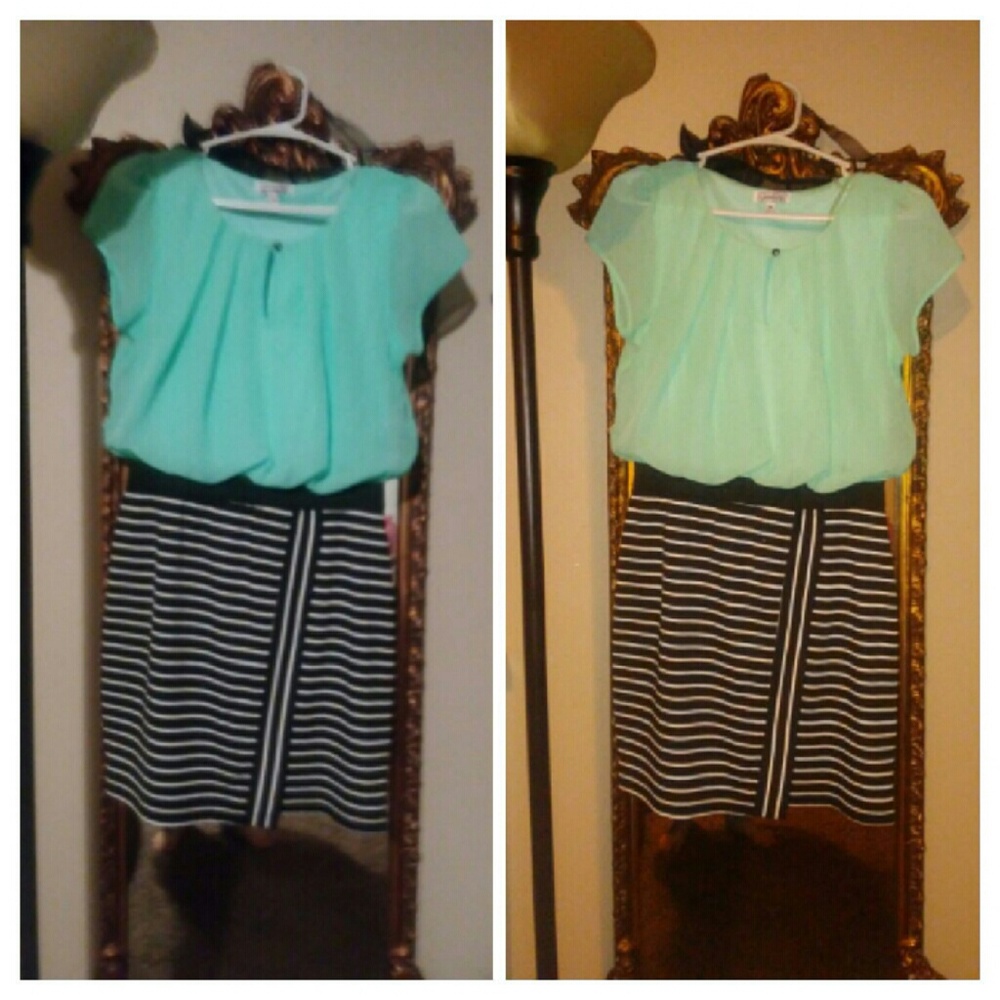 Speechless Teal Green & Striped Skirt Dress