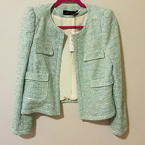 Zara Jackets & Blazers - ZARA tweed blazer mint nwt