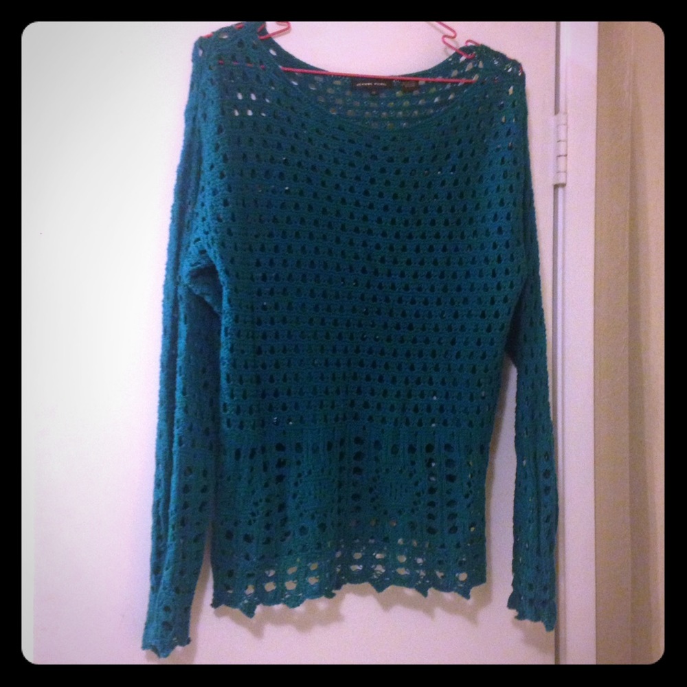 Jeanne Pierre Teal Crochet Sweater