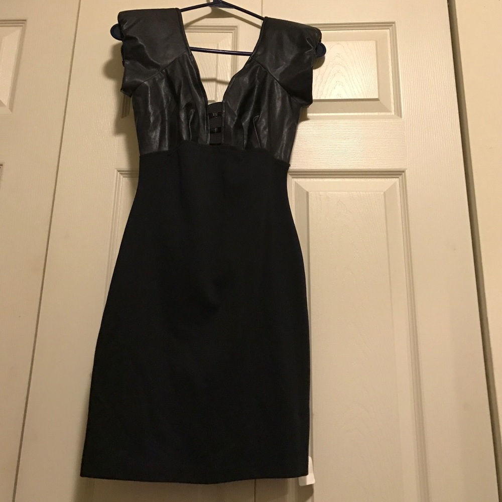 🔴Black Bodycon Dress with Leather Shoulder Pads
