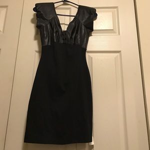 🔴Black Bodycon Dress with Leather Shoulder Pads