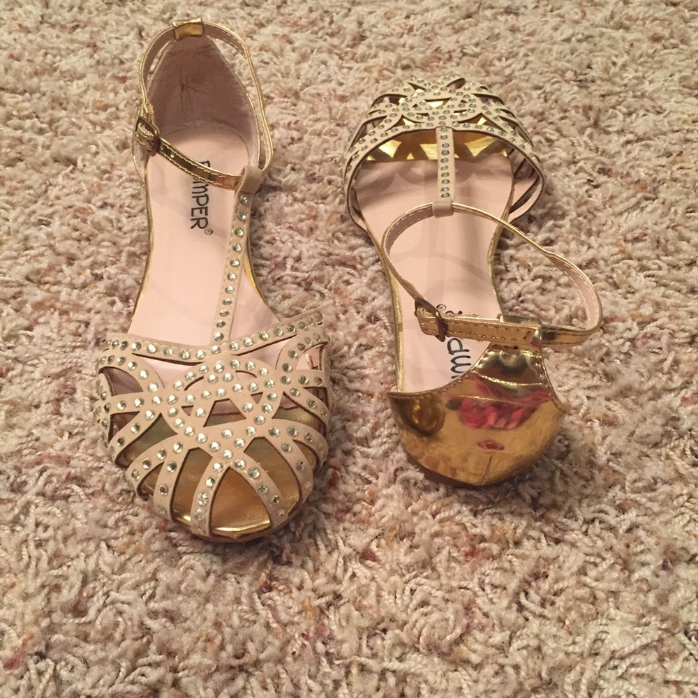 Metallic and Jeweled Sandal Flats with Ankle Strap