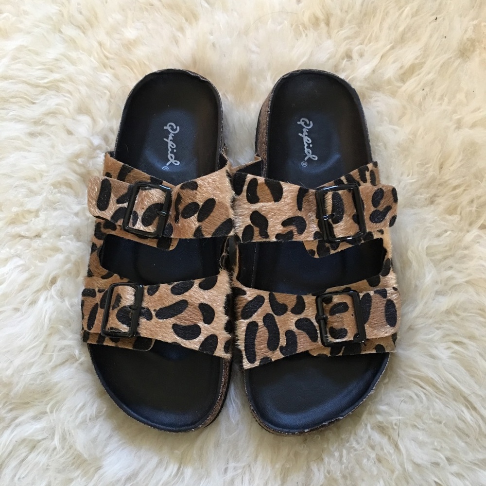 Qupid Leopard Slipper Sandals