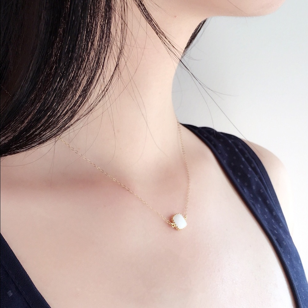 White opal square gold filled necklace