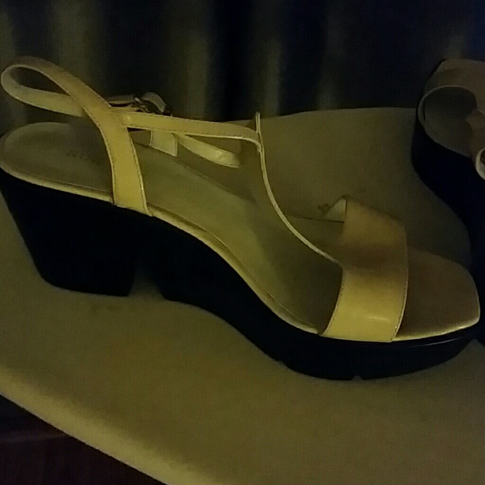 Patent cream colored sandals with nonskid soles