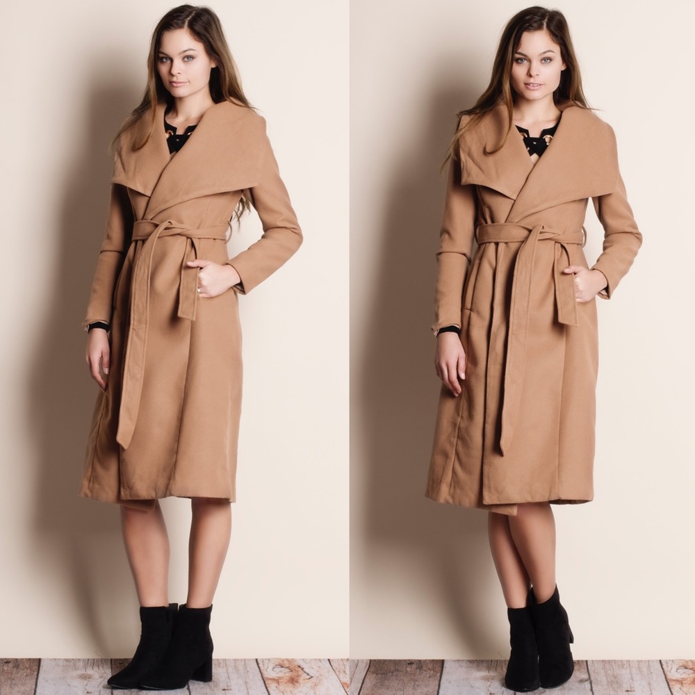 1DAYSALE Wide Collar Taupe Jacket Coat - Picture 2 of 4