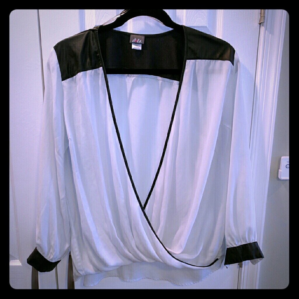 Black and white cross front blouse
